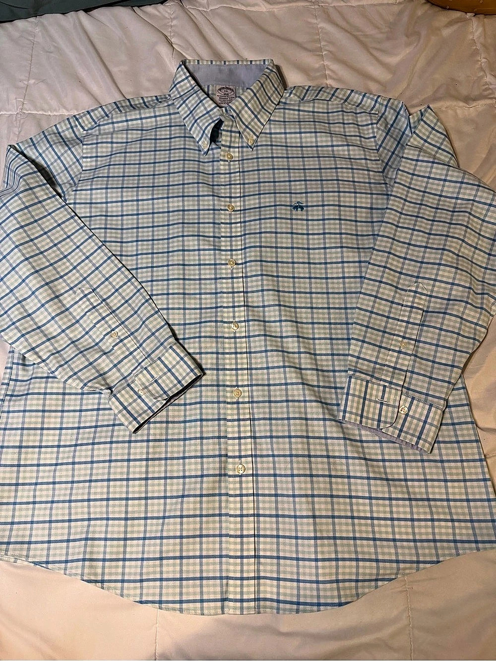 Brooks Brothers Regent Fit Plaid Button Down Shirt in Blue & Green XXL